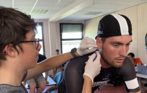 Mat Lambert from Cyclisme Performance conducting a Lactate Test on a cyclist.